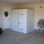 FamilySAFE storm shelter in the corner of a garage