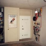 New storm shelter in the garage of a new home