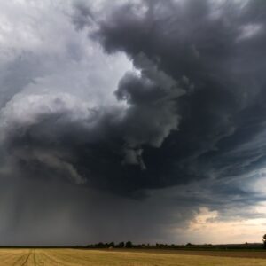 Large thunderstorm clouds over a field