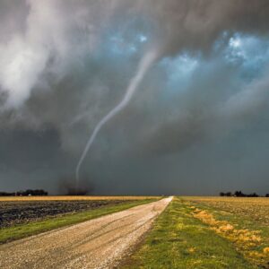 Tornado near a field and rural road