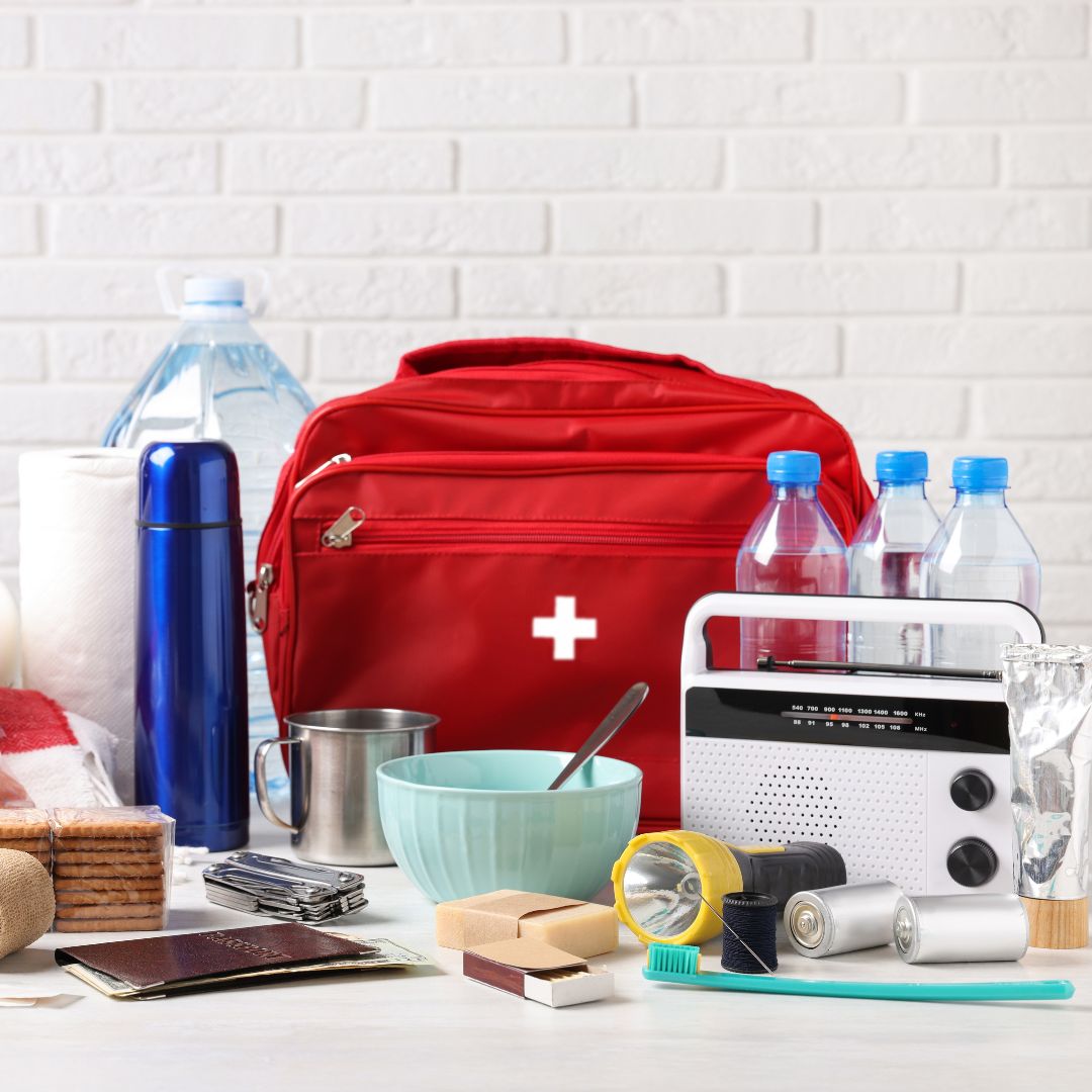 A pile of emergency supplies