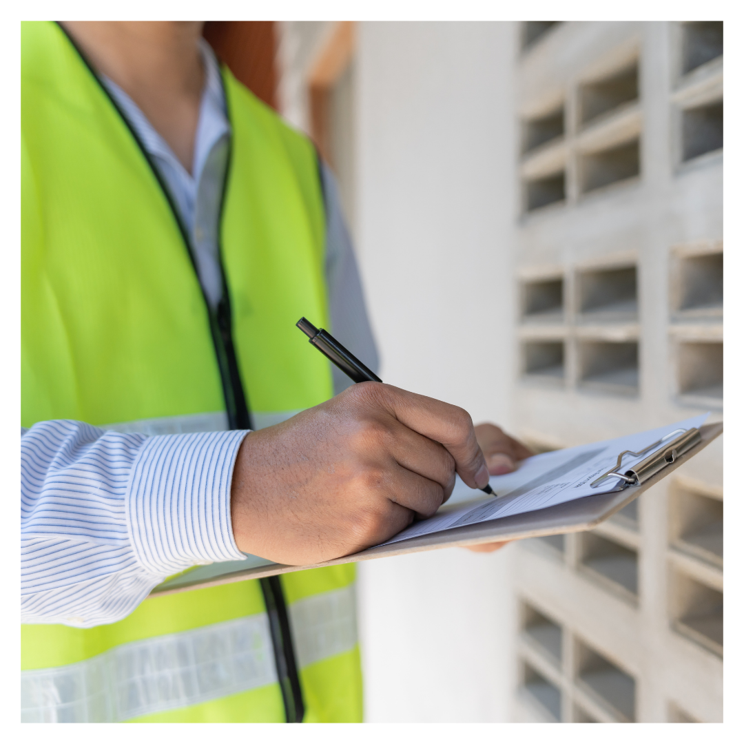 construction worker reviews documents