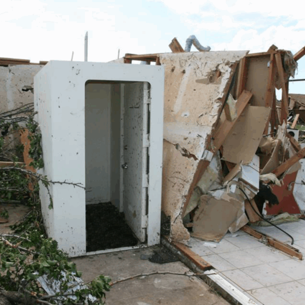 Above ground shelter after storm hit