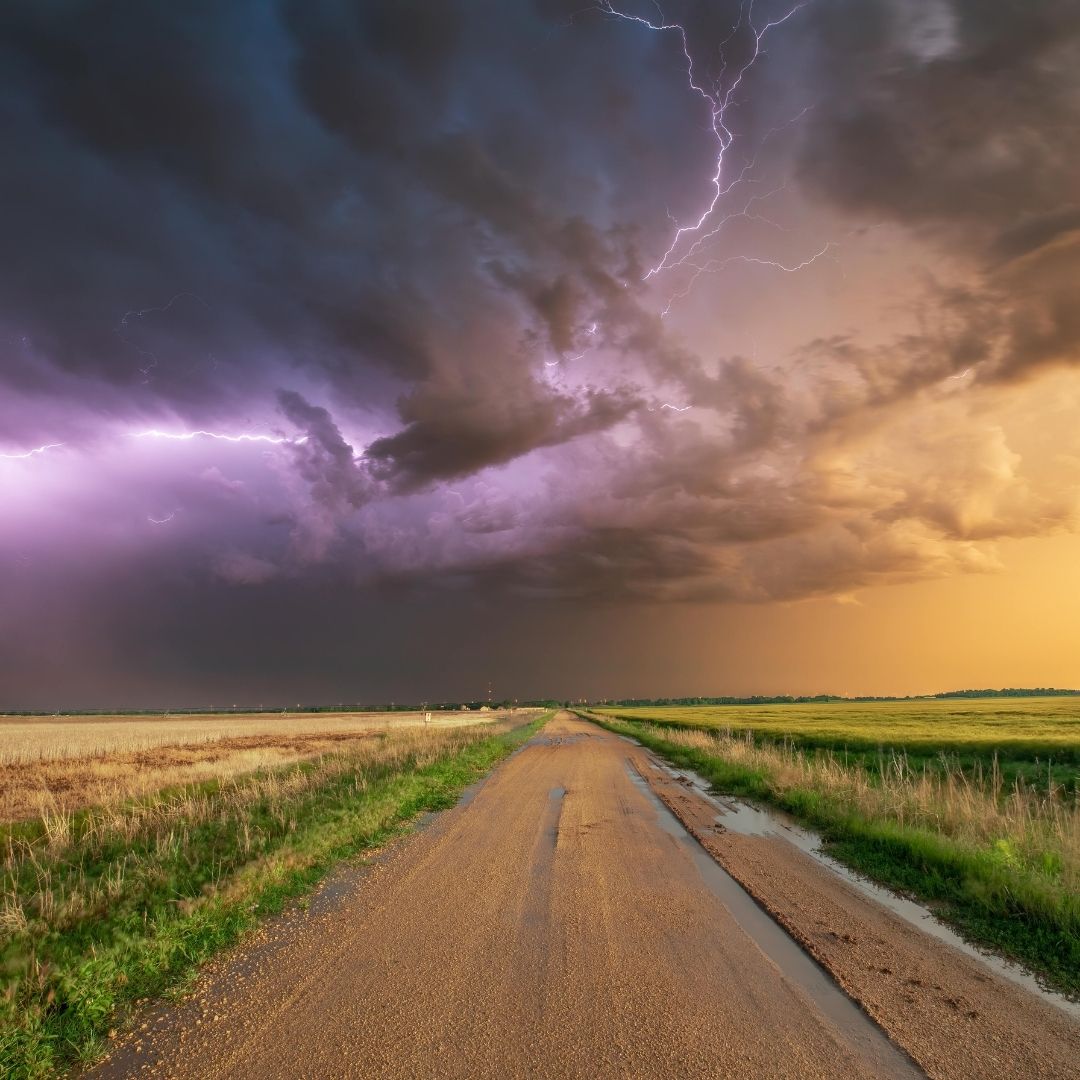 Oklahoma highway with ominous stormy weather