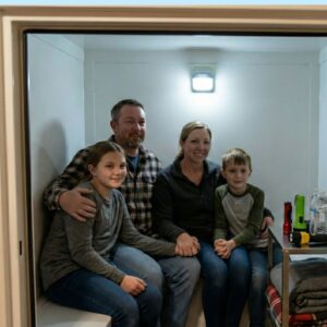 Family in storm shelter