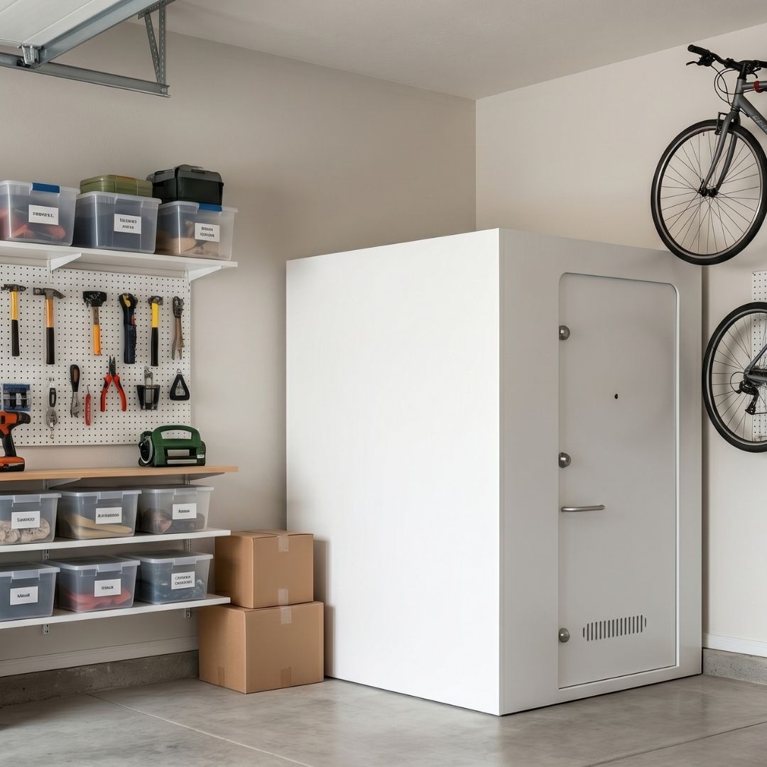 storm shelter in a garage