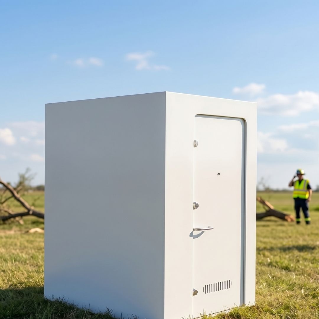 storm shelter in a field